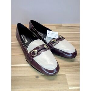 Napoleoni Italy Leather Horsebit Loafers Burgundy Cream Women's 40 Gucci...